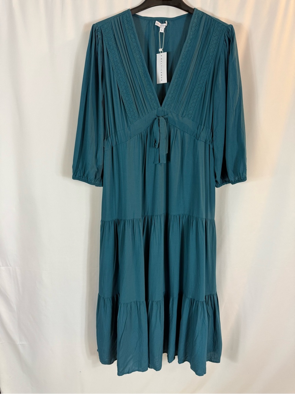 NWT Balticborn women dress Teal Long Sleeve V-Neck Tiered Maxi Dress - Picture 3 of 14